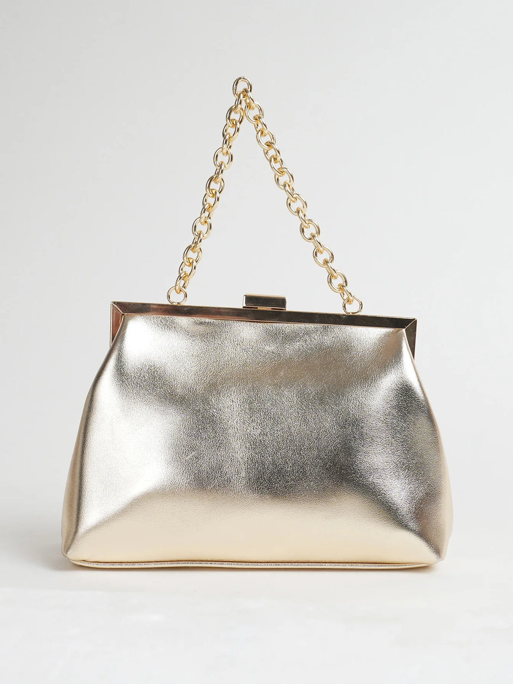 1 PC Matallic PU Leather Elegant Pleated Kiss-Lock Closure Evening Bag,Shinny Metal Chain Holder Frame Cross Body Clutch Bag,Kis