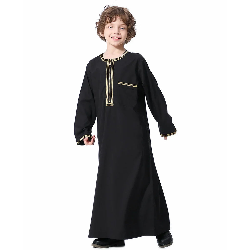 Muslim Saudi Arab Boys Robe Kids Abaya Kaftan Prayer Islam Ramadan Clothing Long Sleeve Thobe Middle East Teenage Dress Dubai