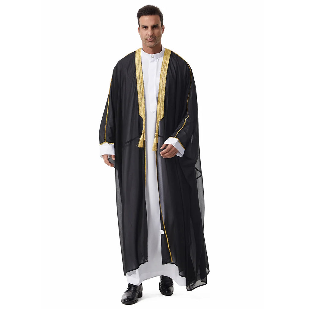 Muslim Robes for Men Long Sleeves Ethnic Black White Middle Eastern Africa Style Home Party Wear Cozy Thobe Male Clothing