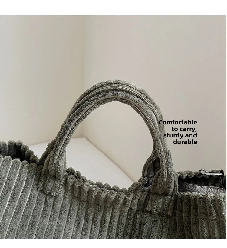 Large Capacity Striped Velvet Handbag Shoulder Bag for Woman Handbags Crossbody Bags, Versatile Letter Corduroy Women's Tote Bag