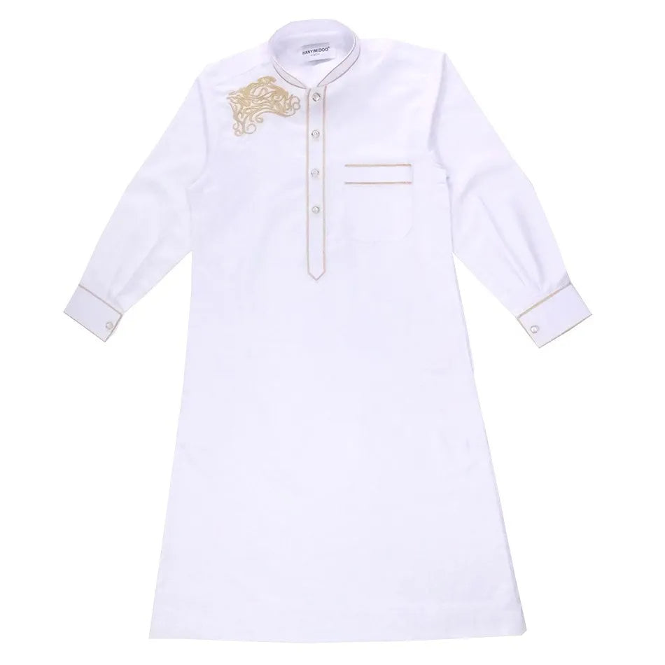2025 New Kids Robe Children Embroidery Outfit Boys Ramadan Thawb Teens Long Sleeve National Clothes Arab Muslim Thobe 5-12 Years