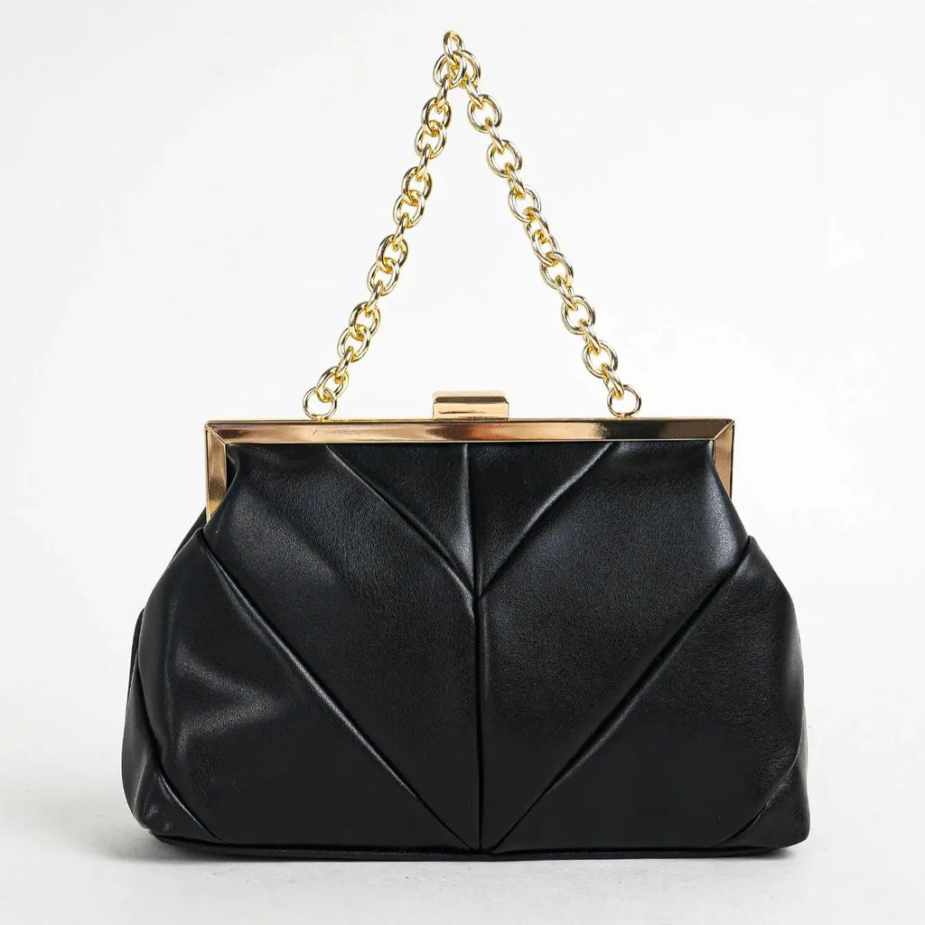 1 PC Matallic PU Leather Elegant Pleated Kiss-Lock Closure Evening Bag,Shinny Metal Chain Holder Frame Cross Body Clutch Bag,Kis