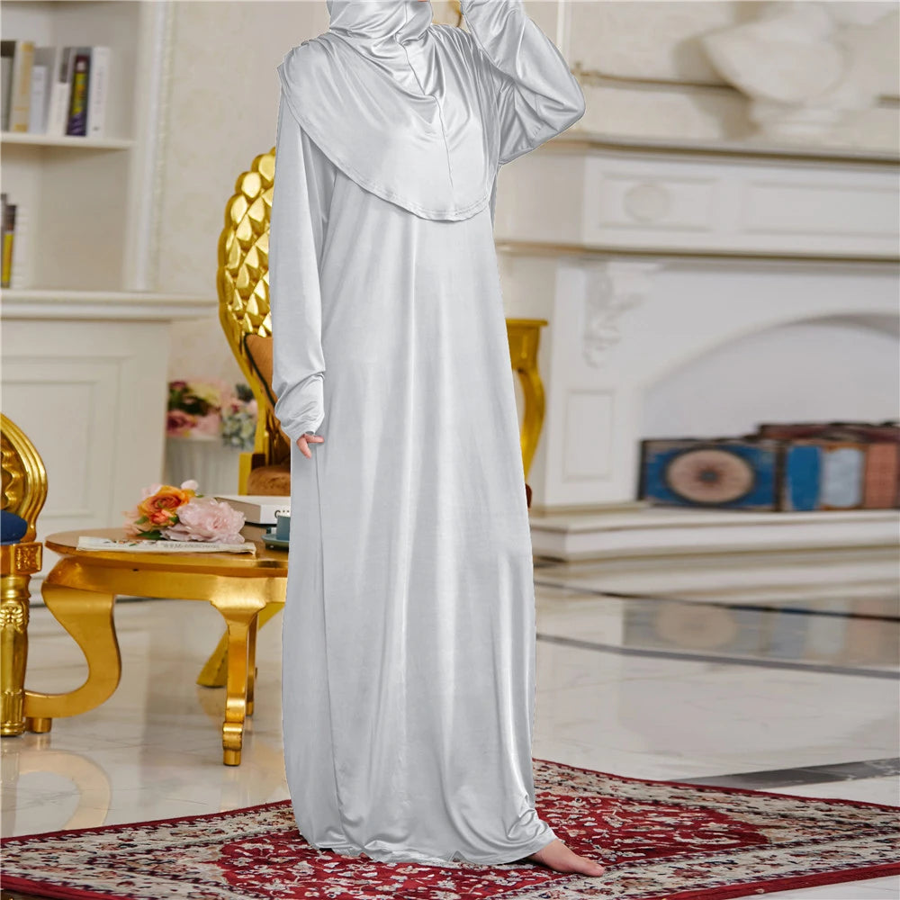 Women's Prayer Garment Ramadan Muslim Abaya Kaftan Women Jilbab with Hijab Abayat Islam Modest Dress Robe Islamic Arab Clothes