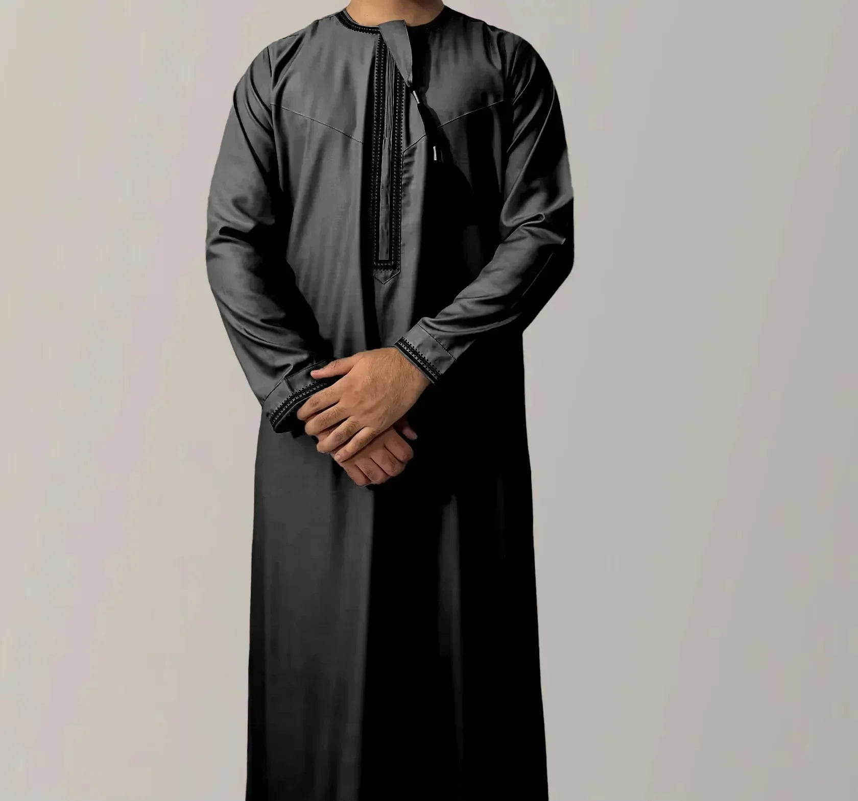 Muslim Men Long Sleeve Pullover Abaya Daffah Jubba Thobe Kaftan Prayer Robe Casual Islam Clothing for Pakistan Saudi Arabia Afghanistan