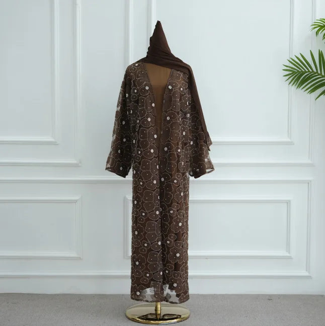 Eid Women Abaya Muslim Cardigan Dress Beading Flower Jalabiya Ramadan Vestidos Largos Islam Arab Long Robe Morocco Kaftan 2026