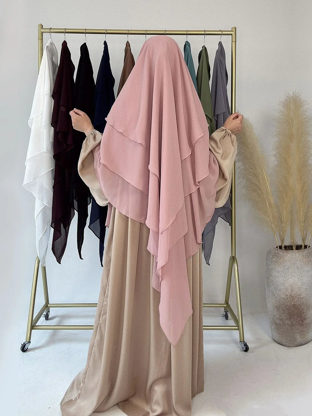 Long Khimar Women Muslim Hijab Prayer Eid 3 Layers Chiffon 2025 Hijabs Headscarf Shawl Veil Long Three-Layer Djellaba Niqab