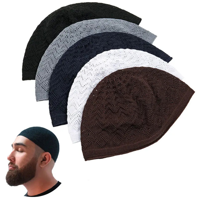 Muslim Men Prayer Hats Unisex Knitted Beanie Wrap Head Cap Islamic Ramadan Jewish India Cap Musulman Arab Men's Kippah Homme Hat