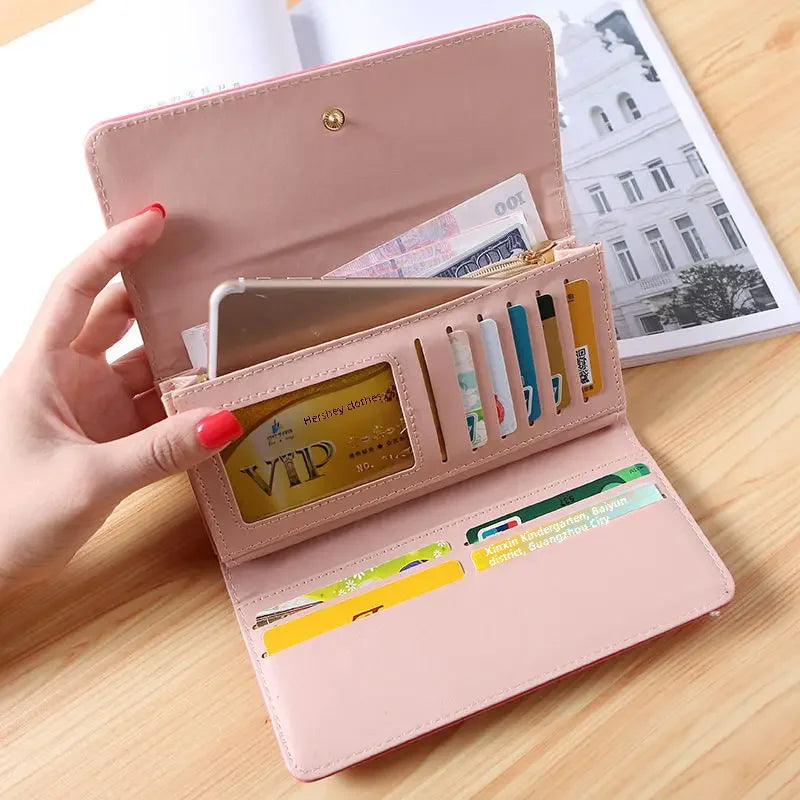 New Large Capacity Women's Wallet Fashionable Long Leather Clutch Bag Mobile Phone Bag Student Coin Purse Handheld Card Holder
