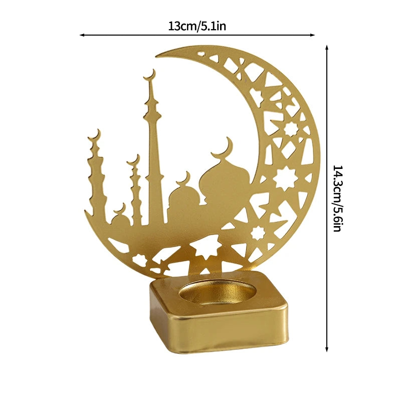 Ramadan Candlestick  Home Decor Eid Mubarak Candle Holder Table Ornament Muslim Festival Party Crescent Moon Star Decor