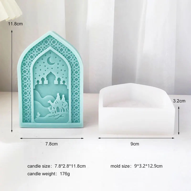 Prayer Arabic Gate Candle Silicone Mold Flat Relief Mosque Architectural Style Soap Resin Mold Eid al Fitr Decor Supplies