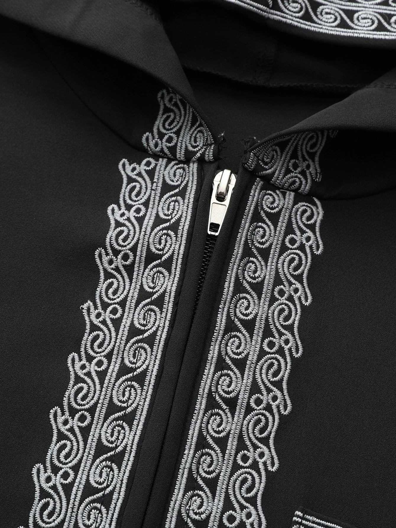 Moroccan Long-Sleeved Embroidered Hood Thobe Muslim Man Abaya Islamic Loose Fit Polyester Elastane Fashion Jubba Thobe for Adults