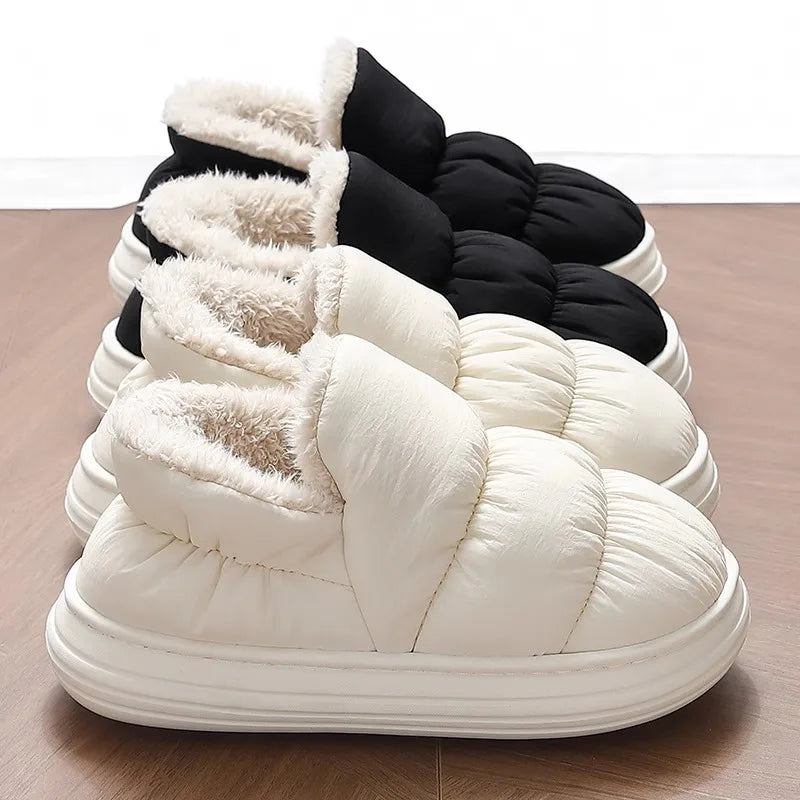Comwarm Winter Plush Lining Slippers For Women Waterproof Down fabric Indoor Slides Warm Cozy Slippers Furry Women Cotton Shoes