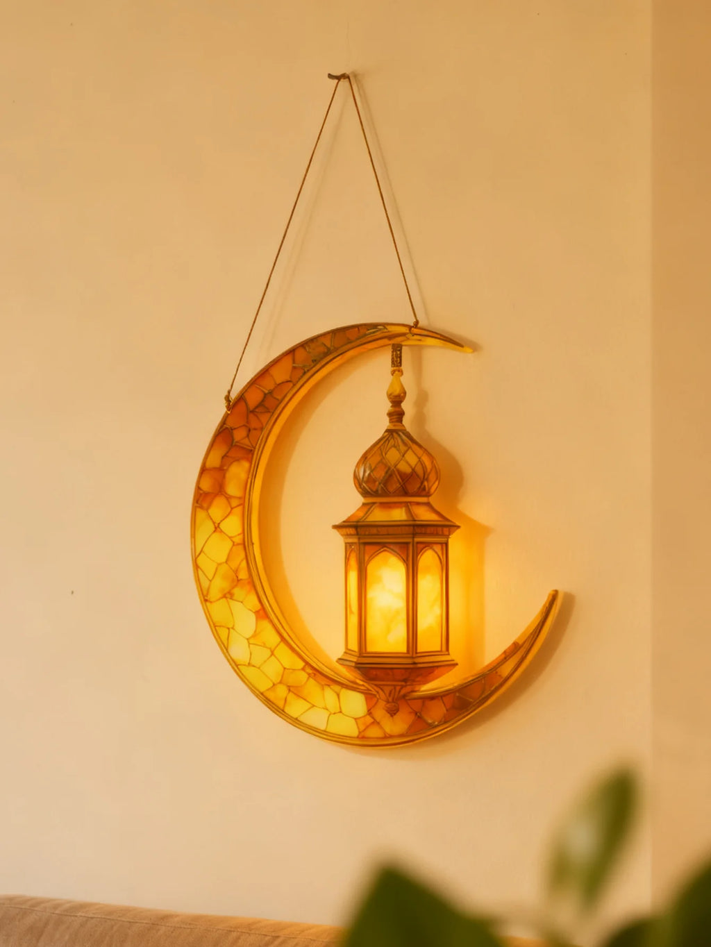 Islamic Moon Star Lantern Hanging Decor - Acrylic Eid Mubarak Ornament for Ramadan Kareem Muslim Festival Home Window Wall Decor