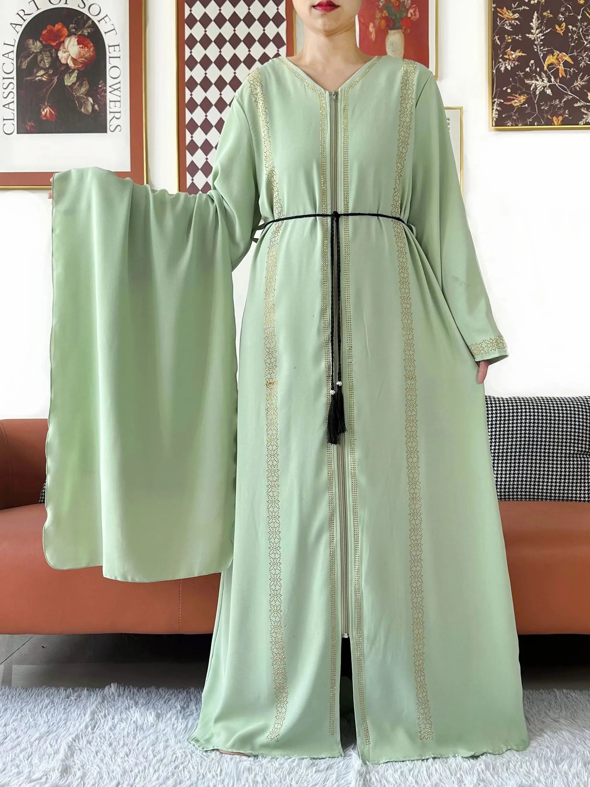 New Elegant Women Abaya Long Sleeve Chiffon Loose Open Abaya Muslim Islamic Clothing Cardigan Style Muslim Fashion Dresses