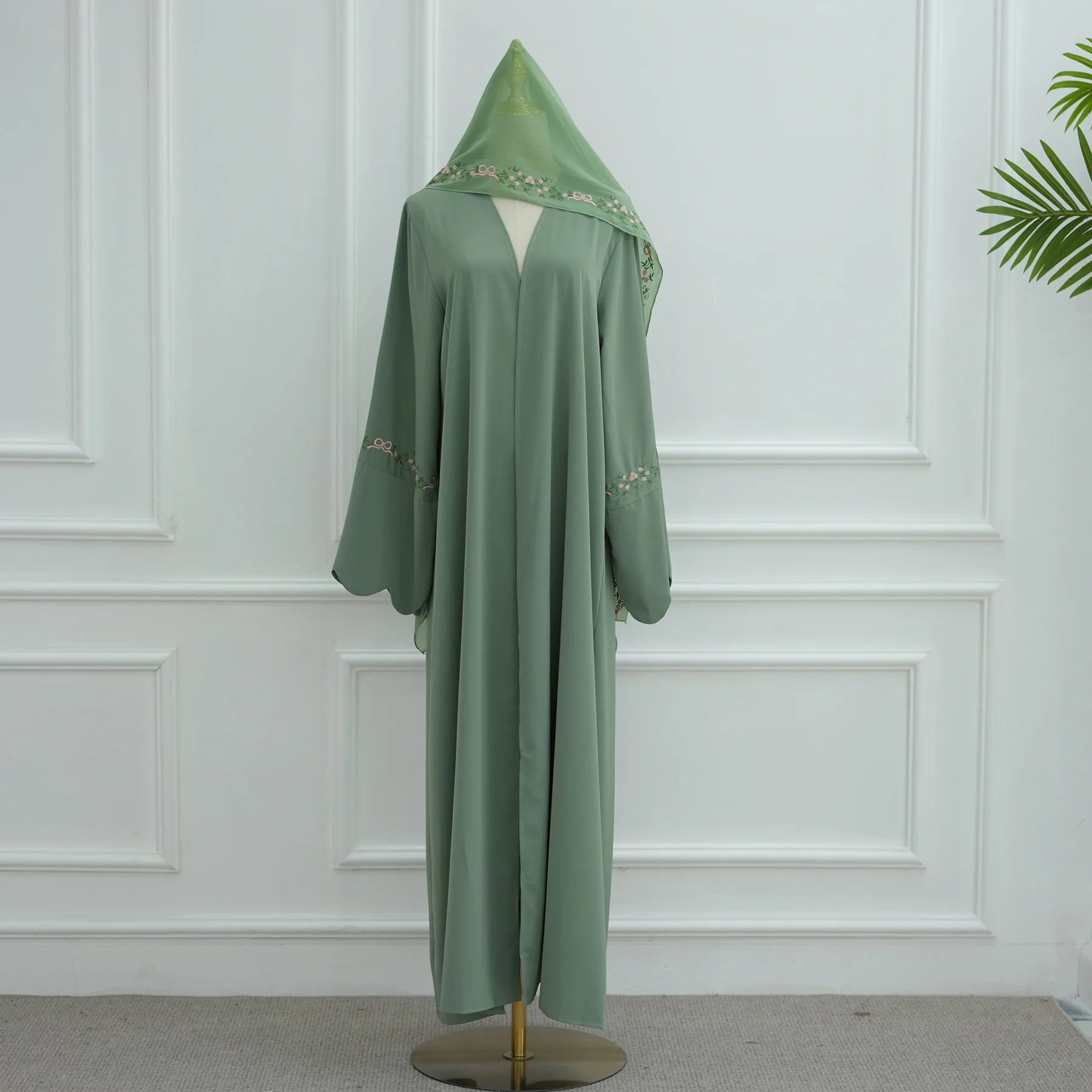 Embroidery Open Abaya and Hijab 2 Piece Set Muslim Dress Abayas for Women Dubai Luxury Islamic Clothing Kaftan Robe Ramadan Eid