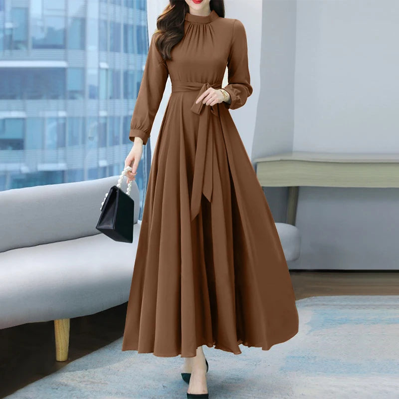 Dress Autumn Solid Party Holiday Maxi Dresses Vestidos Femme Vintage Robe