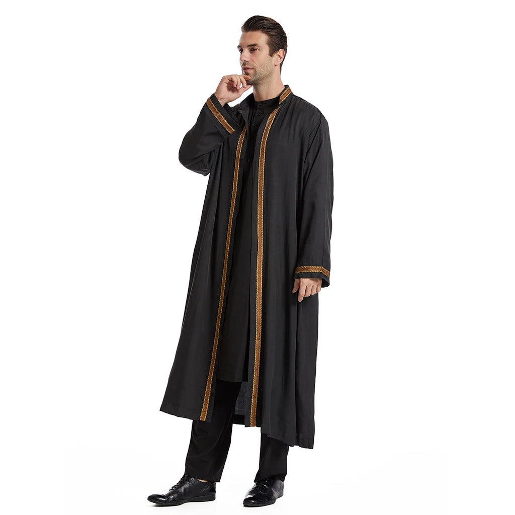 Ramadan Eid Muslim Man Long Sleeve Dress Embroidery Jubba Thobe Arabic Islamic Mens Cardigan Kimono Morocco Robe Turkey Caftan