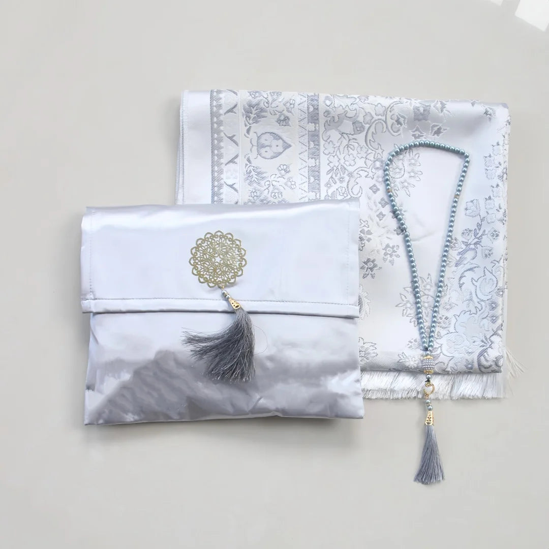 Muslim Prayer Rug and Beads with Portable Elegant Fabric Bag Soft Islamic Prayers Rug Islamic Gifts for Eid Travel Prayer Mat