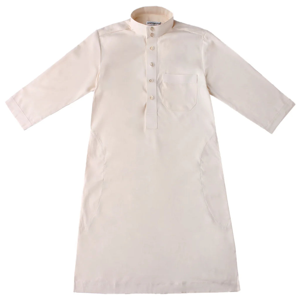 Boys Islamic Clothing Kids Muslim Jubba Thobe Solid Long Sleeve Stand Collar Kaftan Robes Arab Dubai Children Casual Abaya Dress