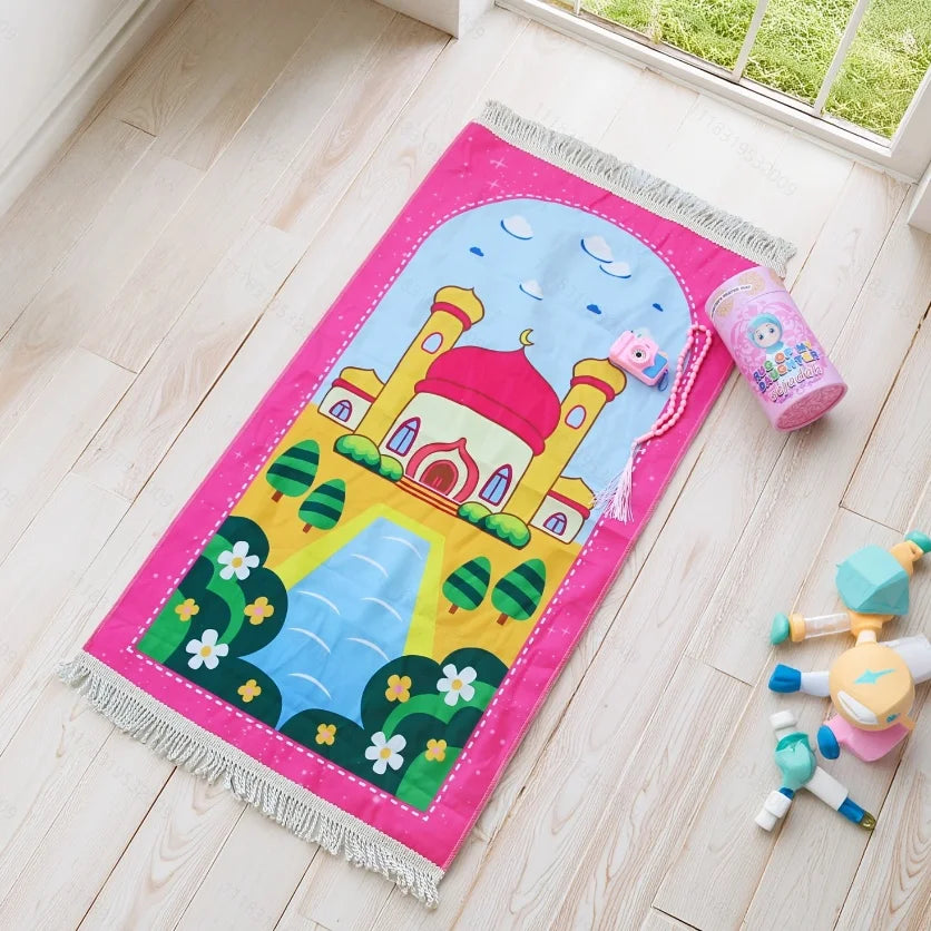 Kids Prayer Rug Best Muslim Gift Romadan Gift Children Portable 4pcs set ﻿
