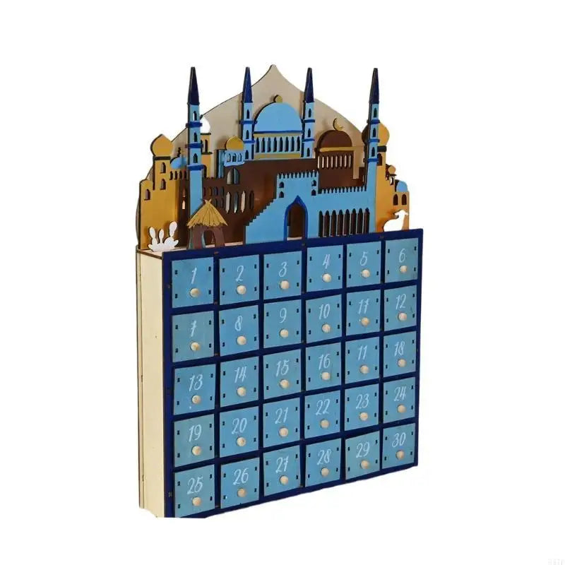587F Eid Ramadans Countdown Calendar with LED Light and 30 Small Drawers Advent Decors for Islamics Parties Celebration