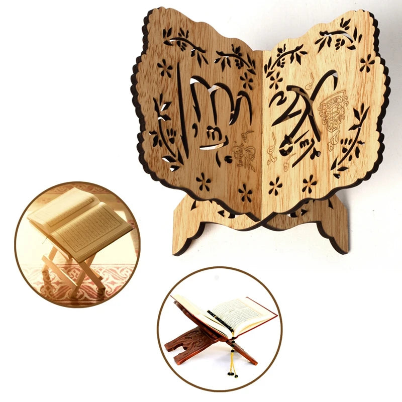 Wooden Eid Al-Fitr Islamic Bible Quran Koran Stand Holder Book Shelf Holder Eid Mubarak Decor Ramadan Kareem Decoration for Home