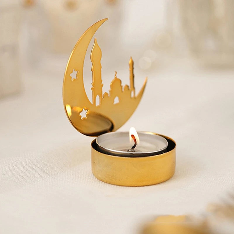 Ramadan Candlestick  Home Decor Eid Mubarak Candle Holder Table Ornament Muslim Festival Party Crescent Moon Star Decor