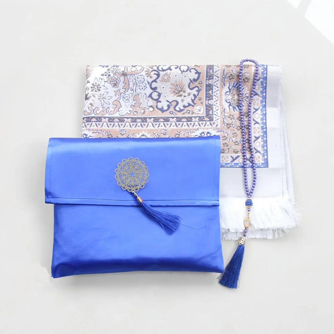 Muslim Prayer Rug and Beads with Portable Elegant Fabric Bag Soft Islamic Prayers Rug Islamic Gifts for Eid Travel Prayer Mat