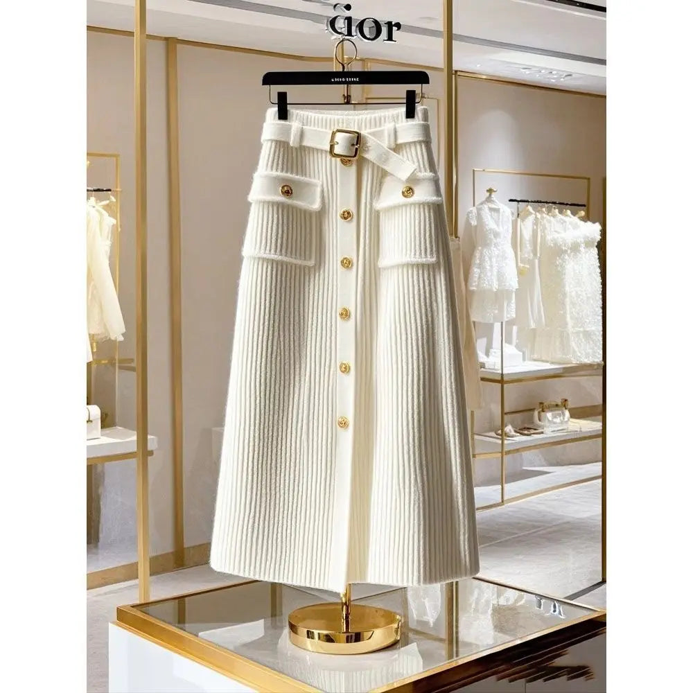 Women's Mid-Length Skirt Fashionable Slimming Top And Skirt Set New Arrival Long Sleeve Bull Horn Sleeve OL Commu...