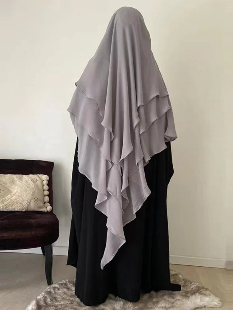 Long Khimar Women Muslim Hijab Prayer Eid 3 Layers Chiffon 2025 Hijabs Headscarf Shawl Veil Long Three-Layer Djellaba Niqab