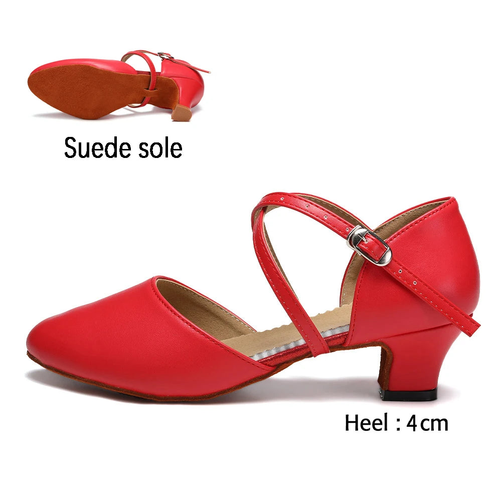 Women Dance Shoes Latin Party Tango Jazz Elegant Dancing Shoes Lace-up Suede Sole Closed Toe Microfiber Leather 7 Colors
