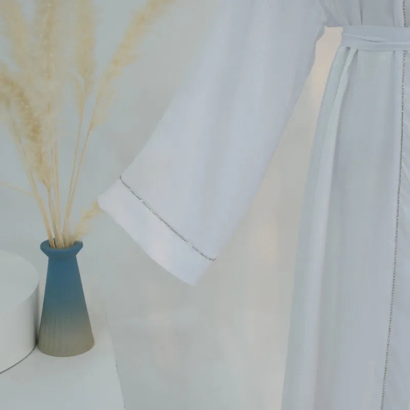 Muslim Modest Cardigan for Women Eid Arab Abaya Dubai Dress Islamic Daily Long Sleeve Clothing Turkey Solid Color Coat Robe