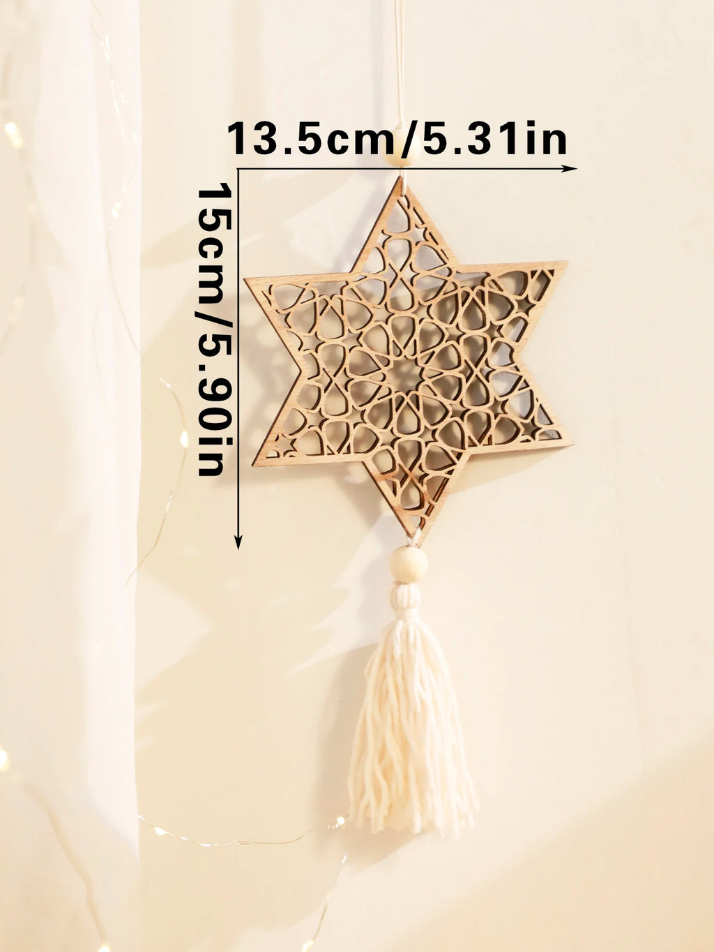 1/3Pcs Wooden Ramadan Hanging Ornaments With Tassels ,Eid Mubarak muslim decor Ramadan Kareem，Khaki Moon Ornaments Crafts Gift