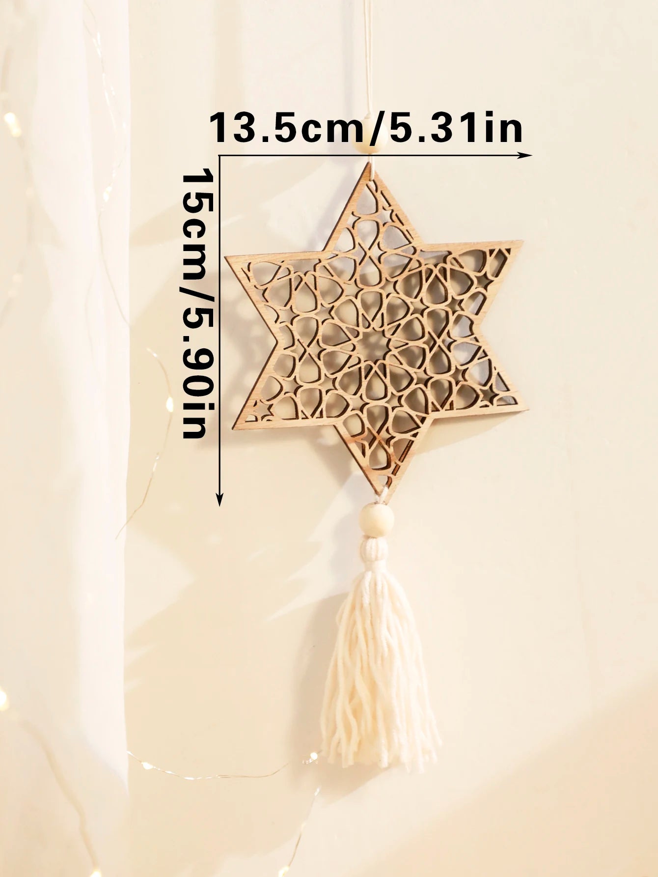 1/3Pcs Wooden Ramadan Hanging Ornaments With Tassels ,Eid Mubarak muslim decor Ramadan Kareem，Khaki Moon Ornaments Crafts Gift