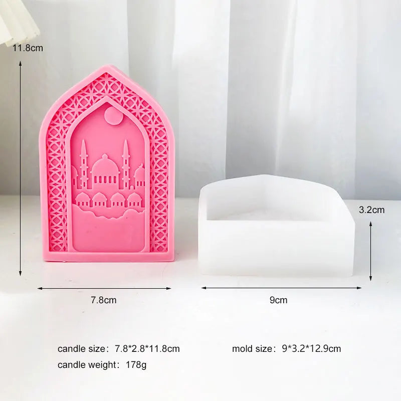 Prayer Arabic Gate Candle Silicone Mold Flat Relief Mosque Architectural Style Soap Resin Mold Eid al Fitr Decor Supplies