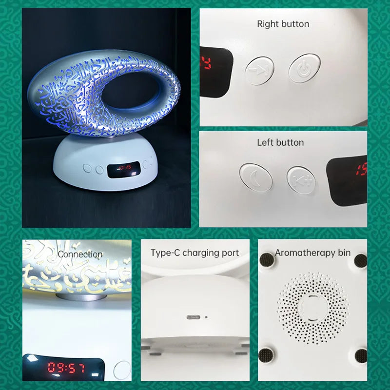 Quran Azan Clock Islamic Muslim Koran Bright Night Light Lamp Holy Bluetooth Speaker Portable Wireless Arab Ramadan Caixa De Som