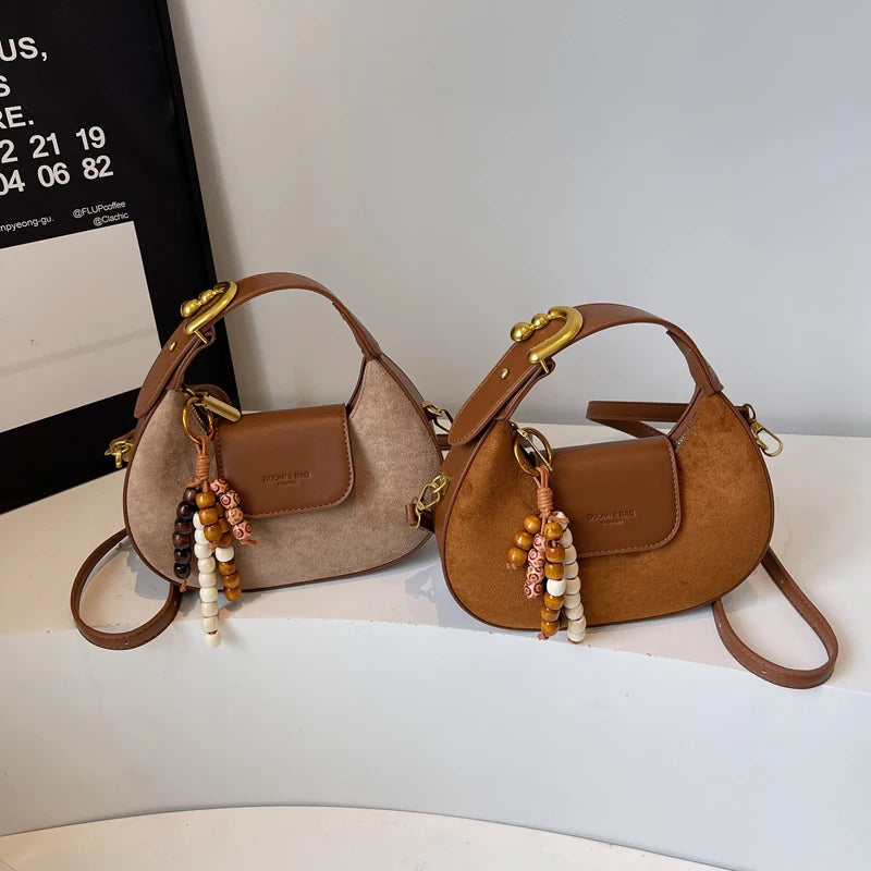 LEFTSIDE Retro PU Leather Small Saddle Bag Winter Shoulder Bag Luxury Crossbody Bag Females Luxury Handbags and Purses