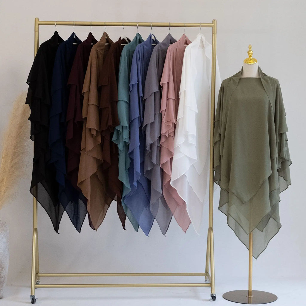 Long Khimar Women Muslim Hijab Prayer Eid 3 Layers Chiffon 2025 Hijabs Headscarf Shawl Veil Long Three-Layer Djellaba Niqab