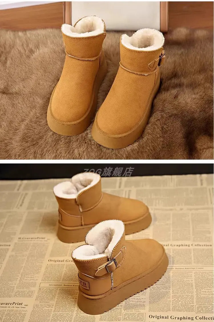 Retro Snow Boots Women Winter Women Shoes 2025 New Style Fleece-Lined Cotton Shoes With Thick Soles