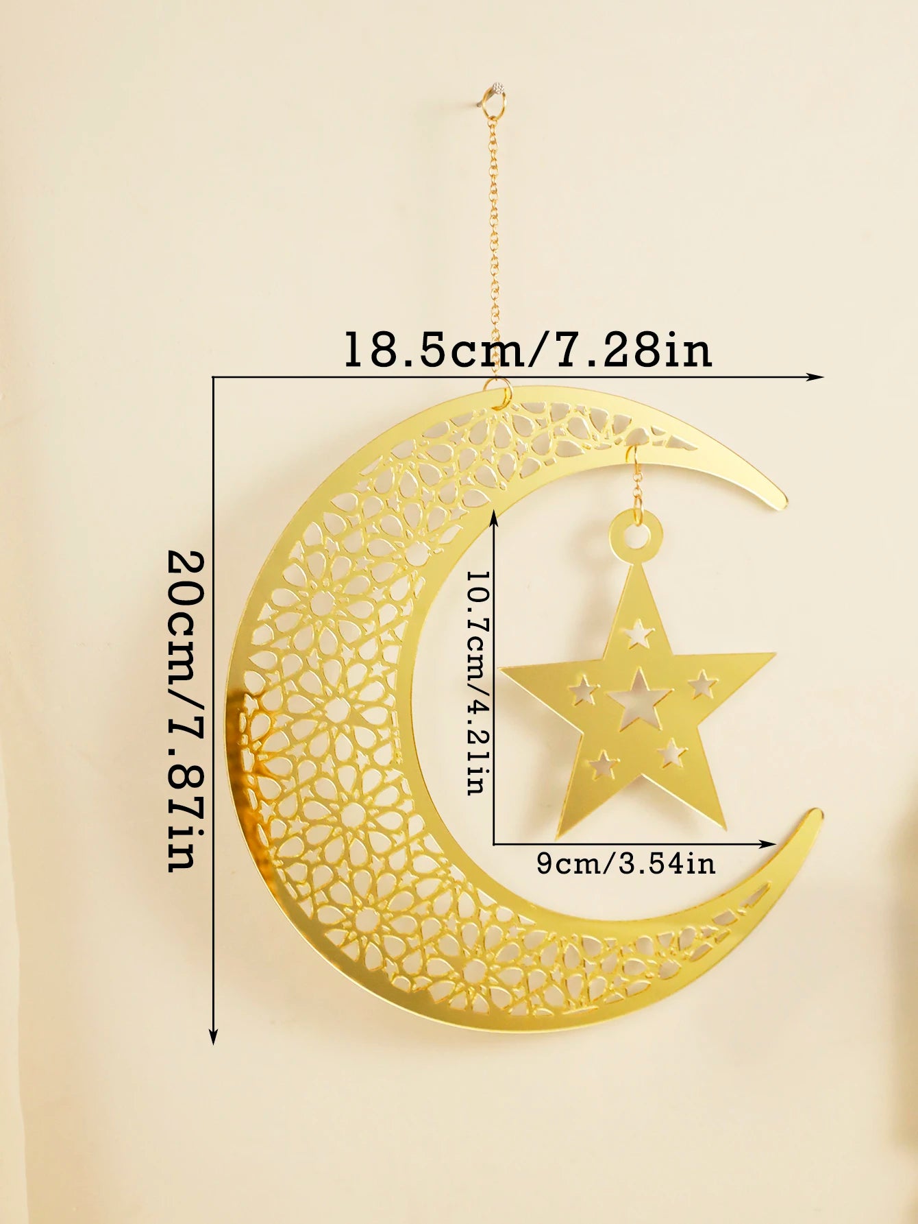 Gold Ramadan Acrylic Moon Hanging Ornaments with Hollow Mesh Star，Eid Mubarak Muslim Decor，Lanterns Wall Decor，Ramadan Kareem