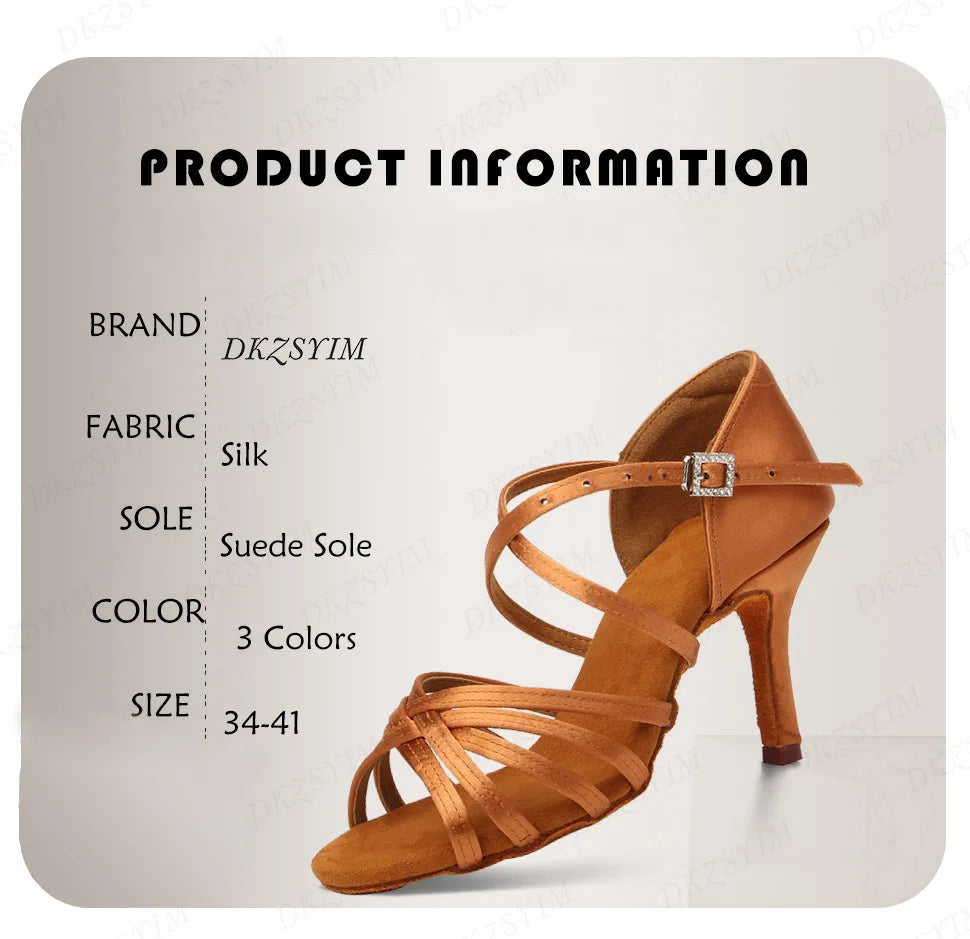 Latin Dance Shoes Women High Heel Silk Dance Shoes lady Soft Bottom Dance Shoes heeled 8cm Girls Salsa Ballroom Shoes