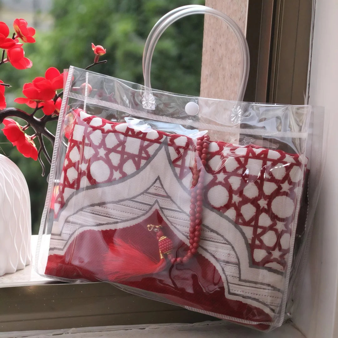 Muslim Prayer Rug and Beads with Portable Elegant Bag Soft Islamic Prayers Rug Islamic Gifts for Eid Ramadan,Travel Prayer Carpe