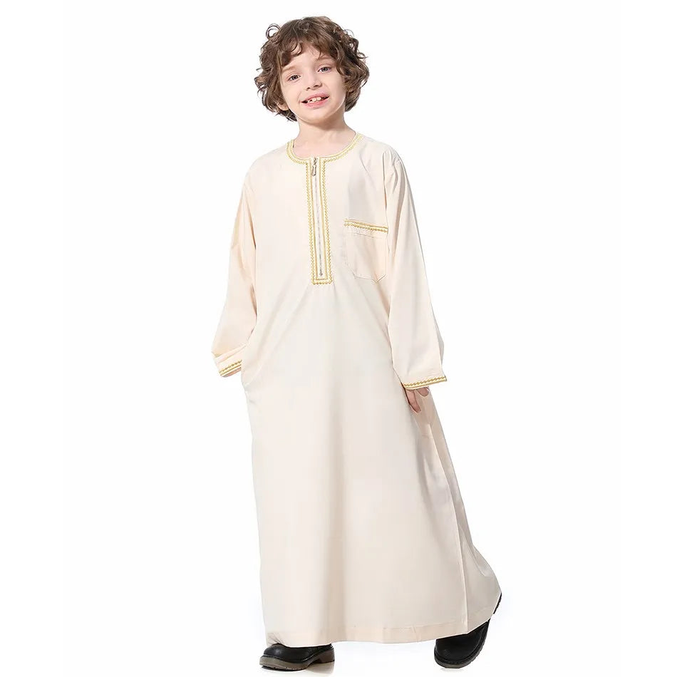 2025 New Children Thawb Teens Summer Muslim Robe Kids Arab Folk Clothes Boys Solid Color Thobe 5-14 Years National Outfit