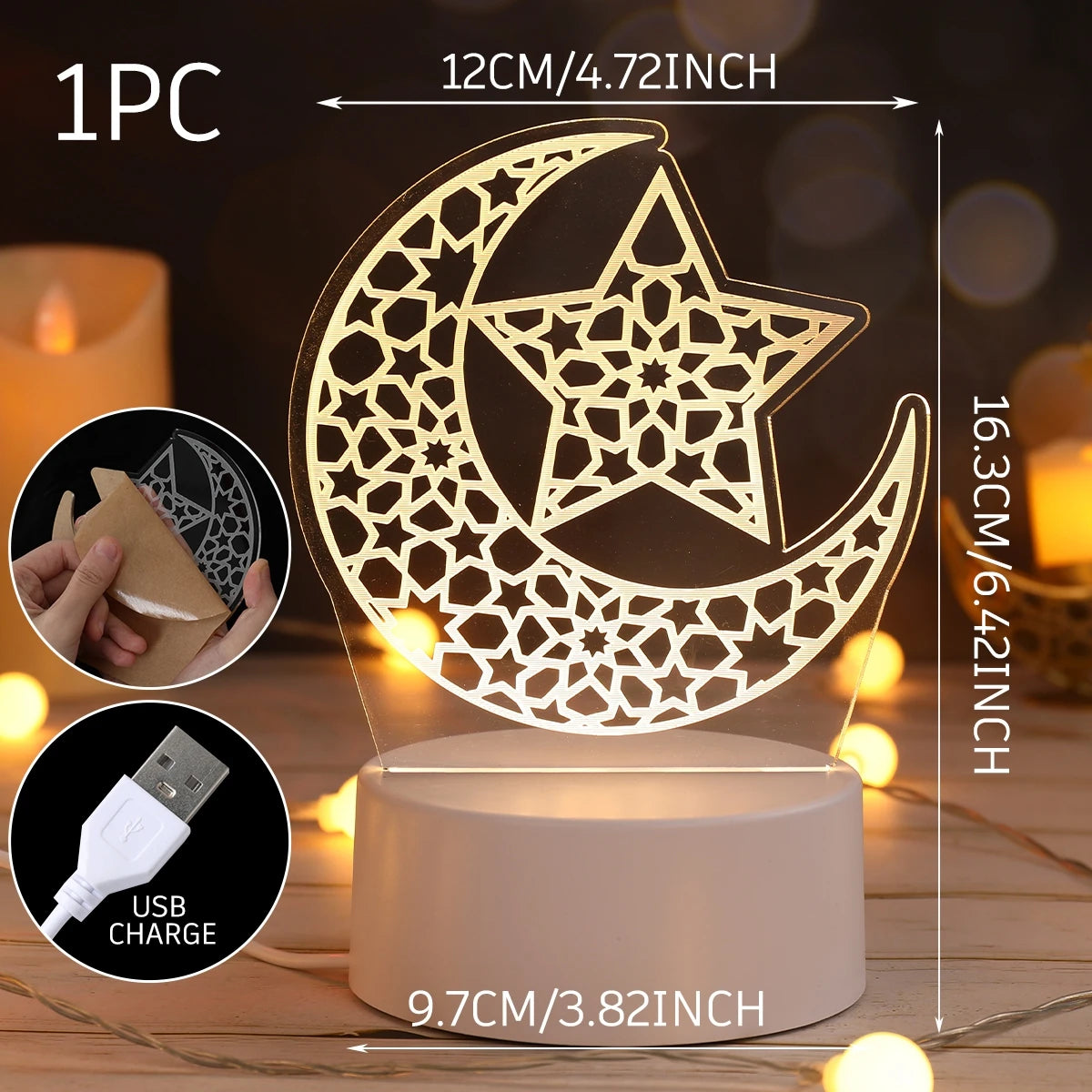 3D Led Lamp Ramadan Night Light Led Moon Star Eid Bedroom Decoration Light Ornament Ramadan Decoration For Home