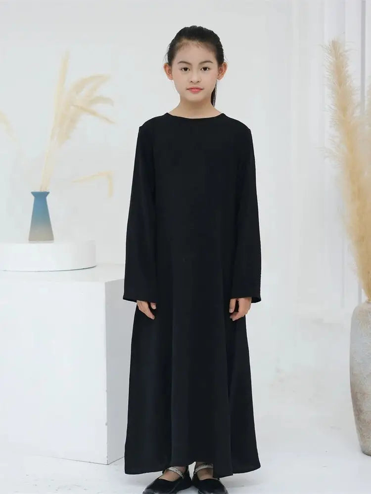 Open White Black Plain Abayas For Child Kids Modest Abaya Dubai Muslim Kaftan Under Dress Girl Robe Caftan Marocain Musulmane