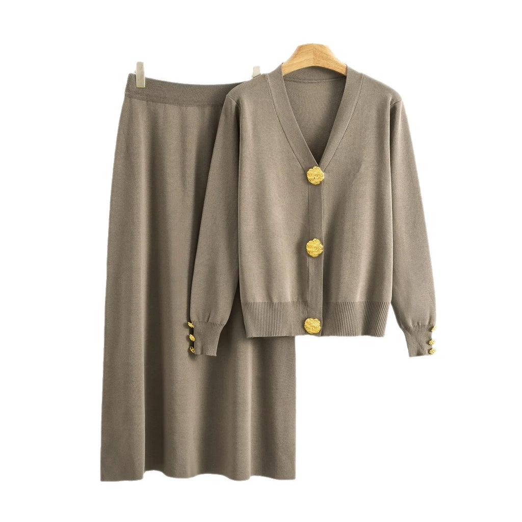 Women Knitted Sweater Muslim 2 Piece Set Cardigan Single Breasted Coat Long Skirt Suit Knit Outfits Morocco Autumn Winter 2025