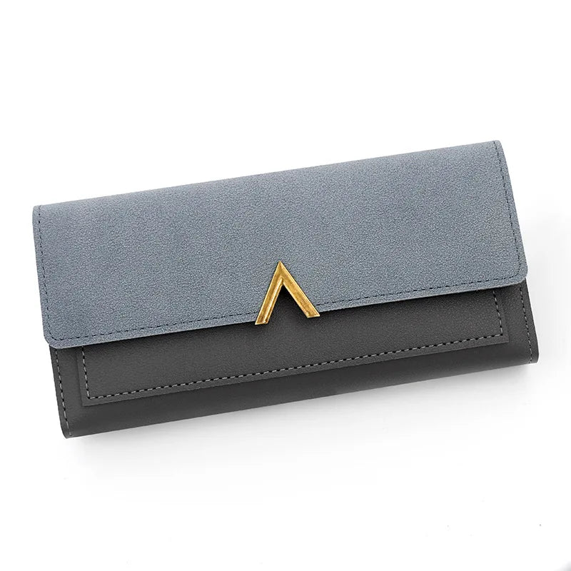 New Korean version women's wallet long V-shaped buckle three fold wallet for women, hand-held bag, change card bag