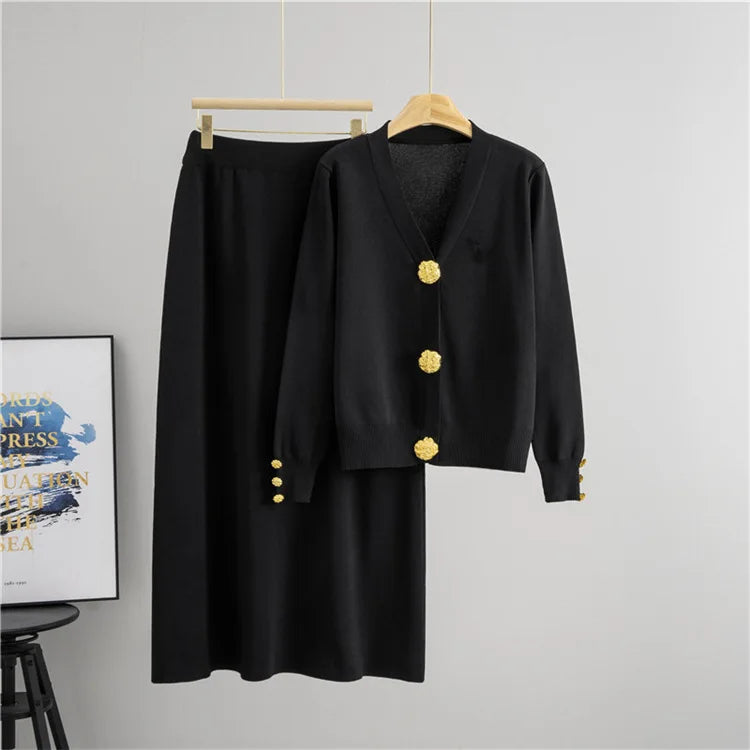 Women Knitted Sweater Muslim 2 Piece Set Cardigan Single Breasted Coat Long Skirt Suit Knit Outfits Morocco Autumn Winter 2025