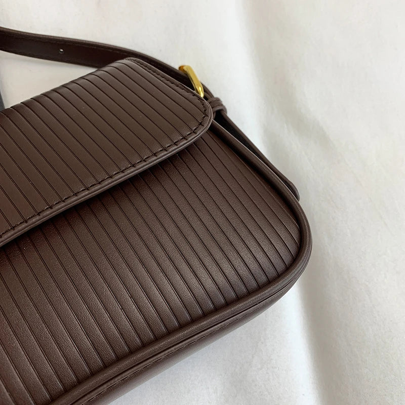 Solid Color Striped Flannel Women Crossbody Bag Quiet Luxury Designer Bag Fashionable Elegant PU Leather Shoulder Bags for Women