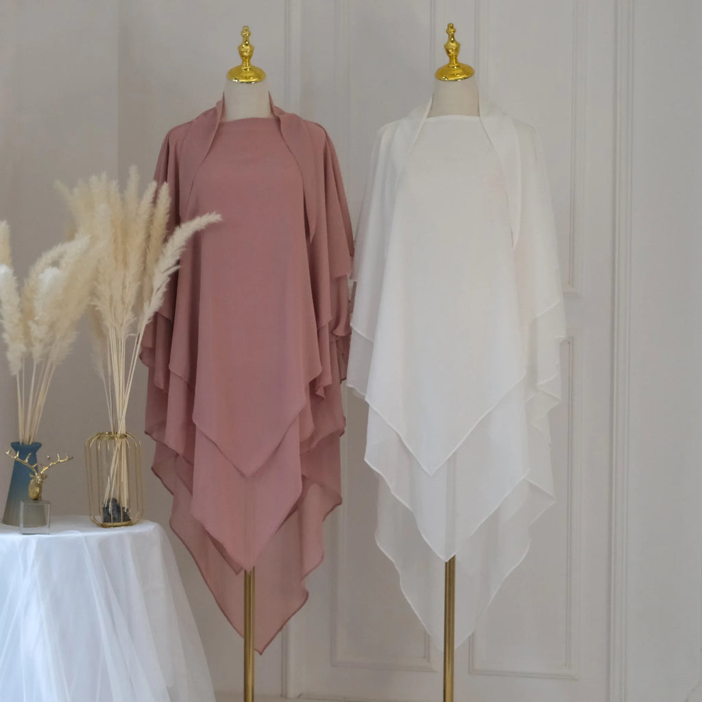 Long Khimar Women Muslim Hijab Prayer Eid 3 Layers Chiffon 2025 Hijabs Headscarf Shawl Veil Long Three-Layer Djellaba Niqab